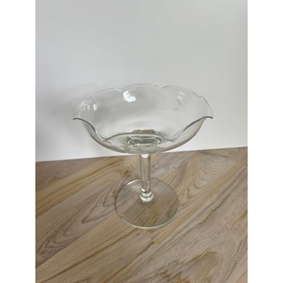 VINTAGE Glass Pedestal Candy Dish Ice Cream Bowl Ruffled Rim Rose Etch Fostoria - Picture 2 of 6